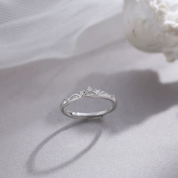 Tiara Ring, Crown Ring, Princess Rings, Sterling Silver Rings, Pure Sterling Silver Ring, Shiny Rings, Cubic Zircon Ring, Adjustable Ring