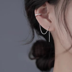 Long Chain Threader with Ear Cuff Earring, Threader Ear Cuff, Ear Cuff, Threader Earring, Ear Cuff, Ear Cuff Earring