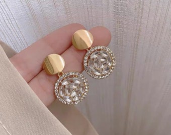 Drop Earring Diamante Gems Holographic Cuff Gold BNWT 