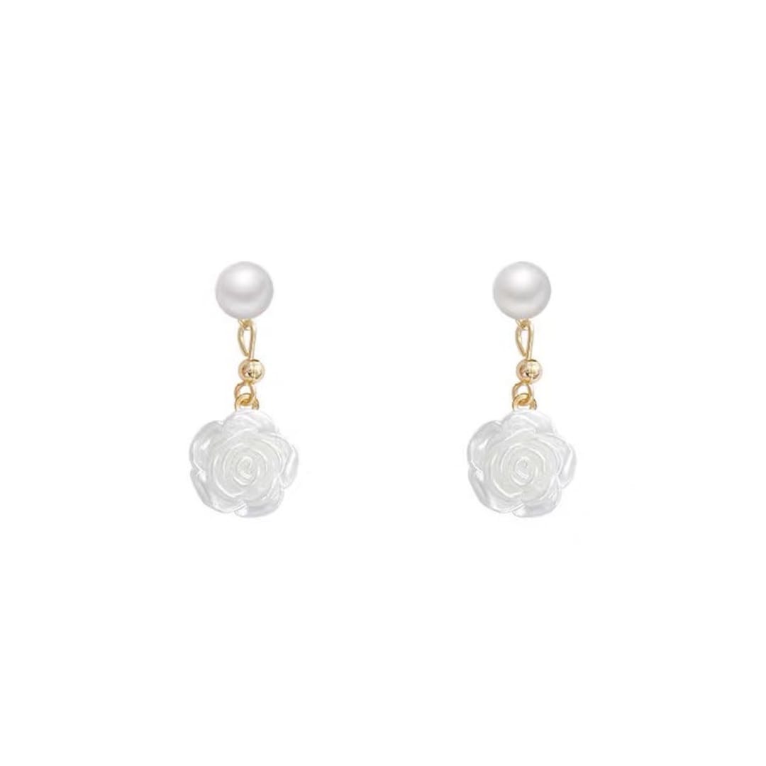 White & Rose Gold-Plated AD Feather Shaped Drop Earrings