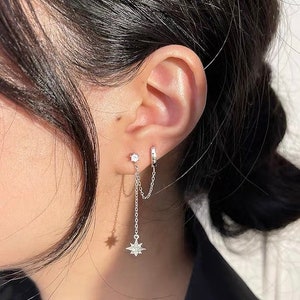 Double Piercing Drop Earrings, Star Drop Earrings, Double Piercing Earring, Double Piercing Threader Earring