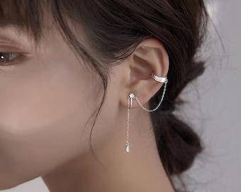 Boucle d'oreille à clip, boucle d'oreille à clip avec bijou d'oreille, enfileur de boucle d'oreille à clip, clip sur l'oreille, boucle d'oreille à clip en argent sterling, maillon de chaîne