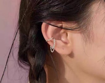 Ear Cuff, Ear Cuff with Chain, Cartilage Ear Cuff, Chain Ear Cuff, Silver Ear Cuff, Sterling Silver Ear Cuff