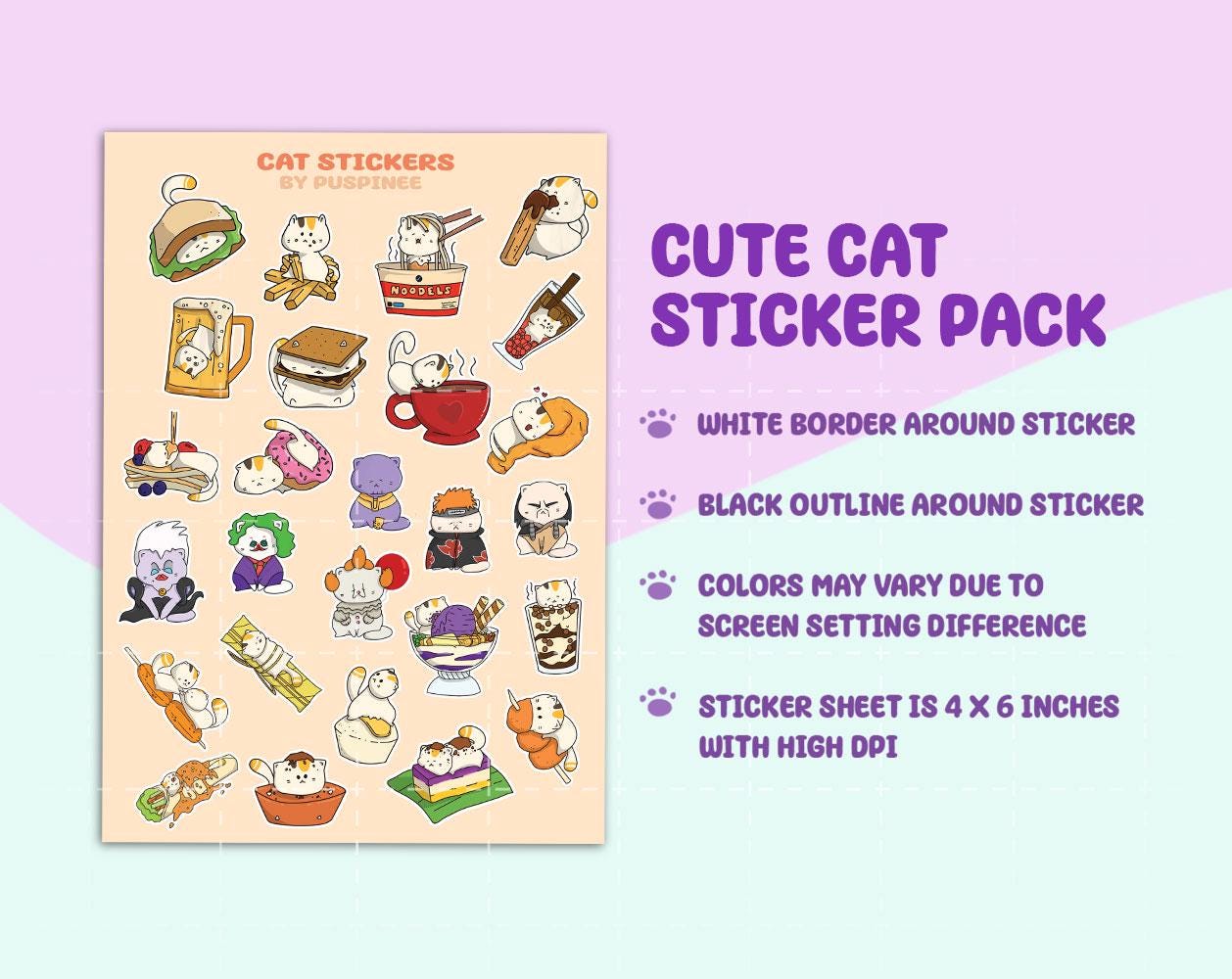 Kawaii Cat Digital and Printable Cute Sticker Pack / Stickers for ...