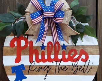 Phillies, Philadelphia Phillies, Baseball, Front Door Hanger, Ring the Bell, Phillies Baseball, Wooden Sign, Welcome Sign, Front Door Wreath