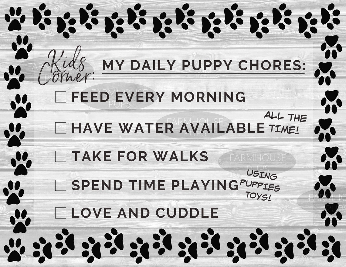 Puppy Daily Chore Chart for Kids Children's Chore Chart | Etsy