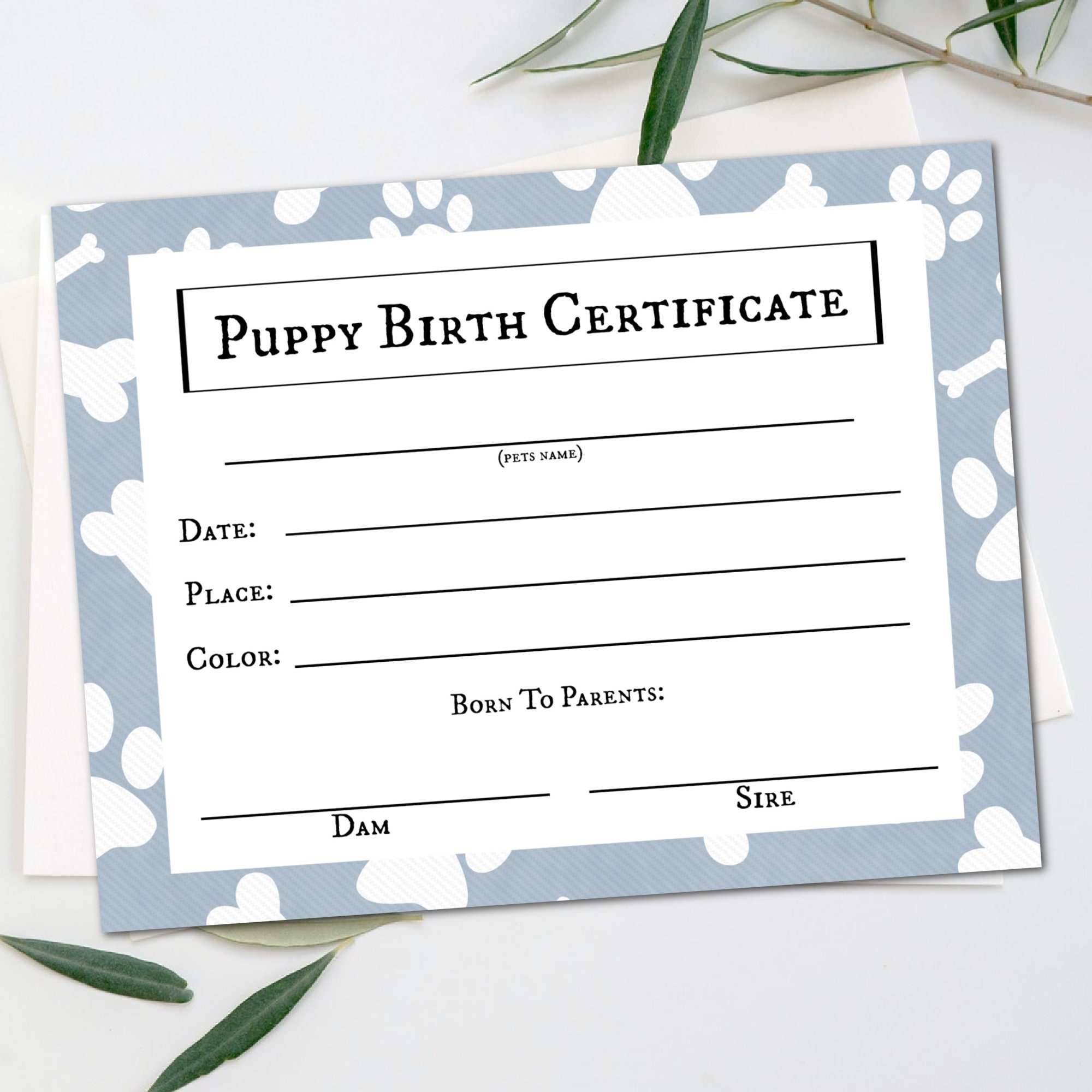 Puppy Birth Certificate New Puppy Document Puppy Etsy