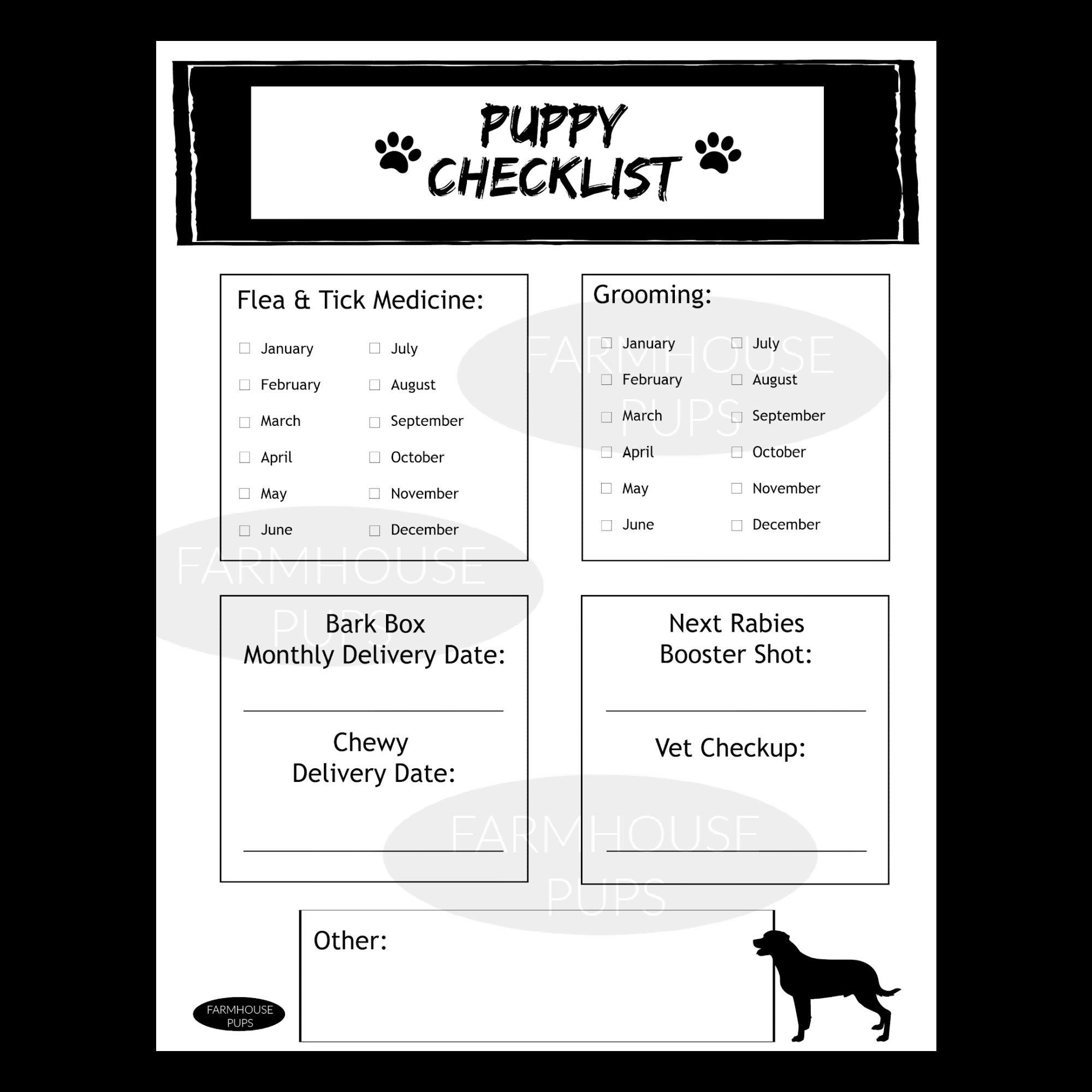 Yearly Puppy Checklist Monthly Dog List Etsy UK