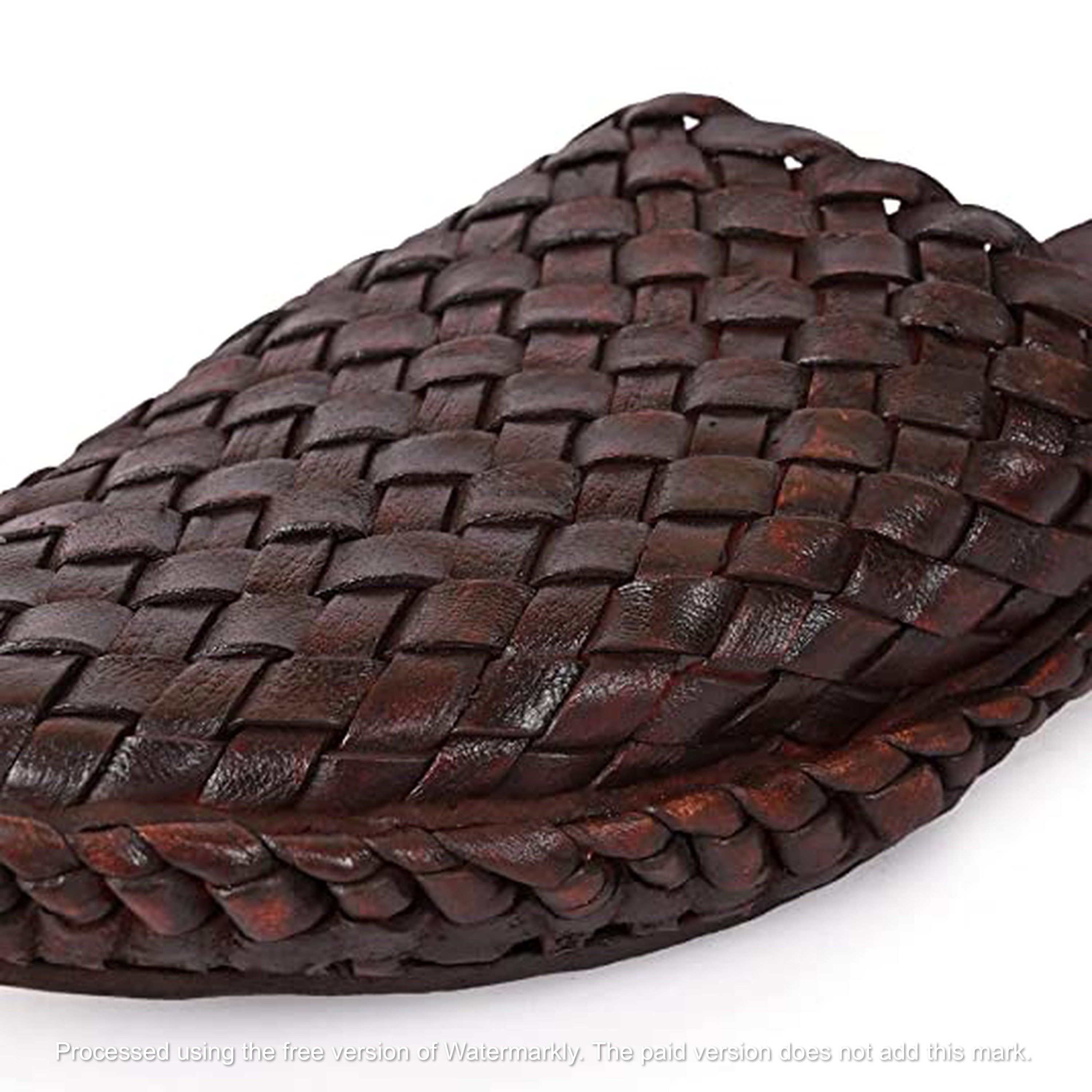 Handmade Brown Leather Woven Mules for Men | Traditional  display picture 2