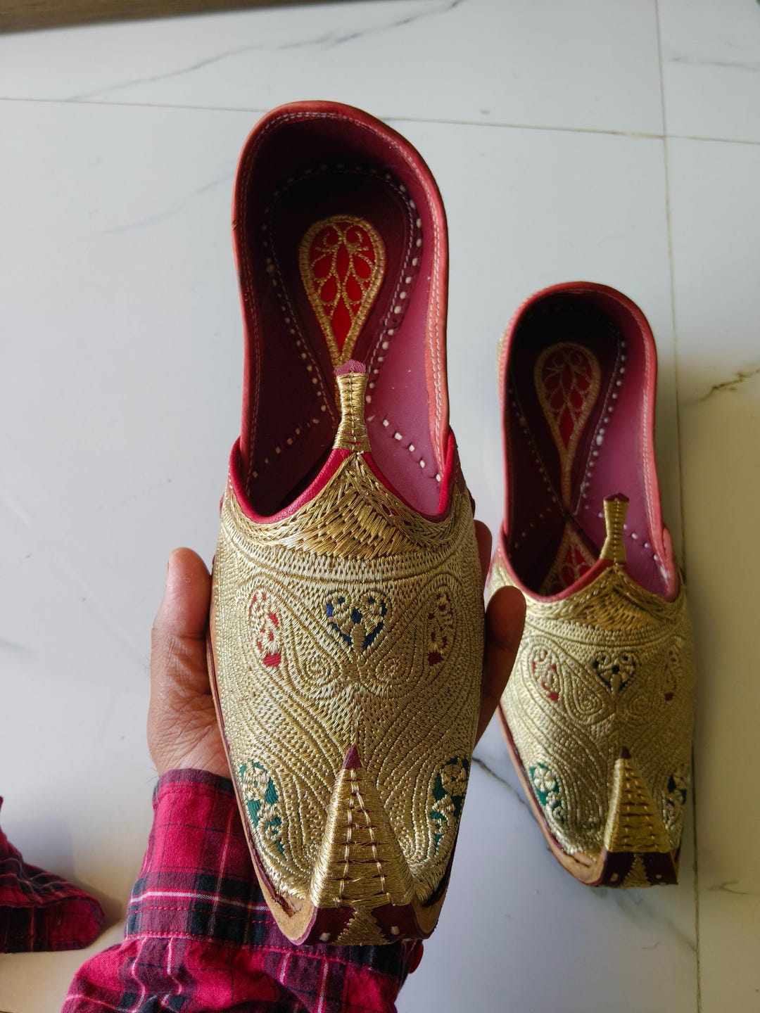 Men Khussa Handcrafted Embroidery Groom Flat Shoes Traditional Khusa Size 8.5US Men Khussa Handmade Embroidery Fancy Wedding Groom Flat  main image 2