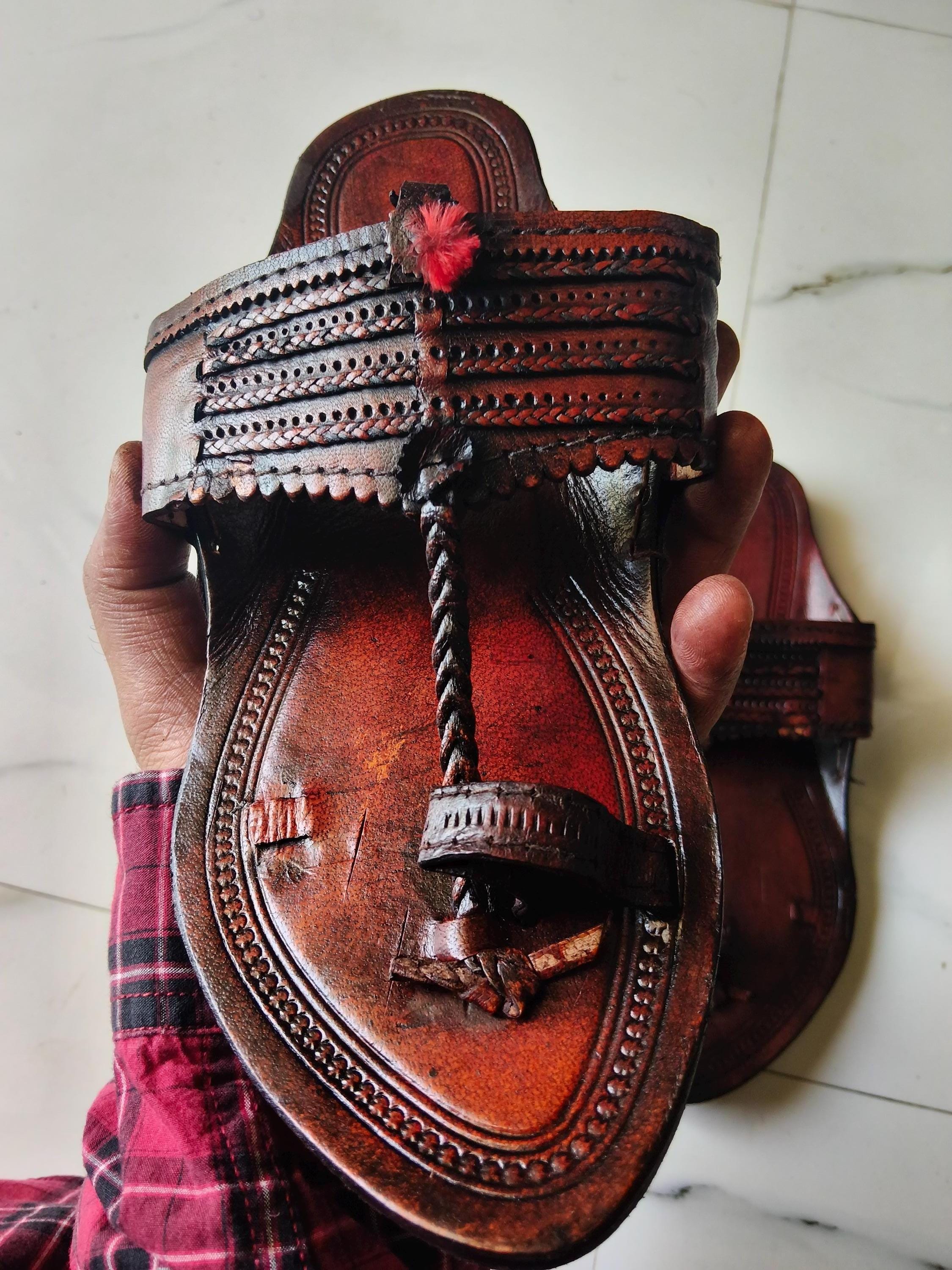 EthnicVibes Mens Kolhapuri Buffalo Leather Chappal Mojari Ethnic Indian Jutti BOHO Sandals US Size 7-12 HT102, Ht 102