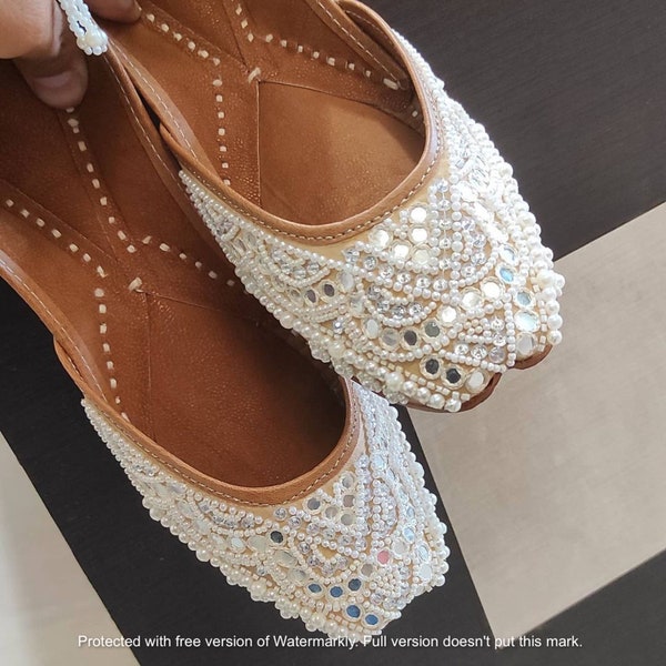 White Rose Gold Wedding Shoes, Flat Bridal Bliss with Jutti Chic. Ideal for Prom, Bridesmaid, Birthday, Christmas, and Formal Parties.".