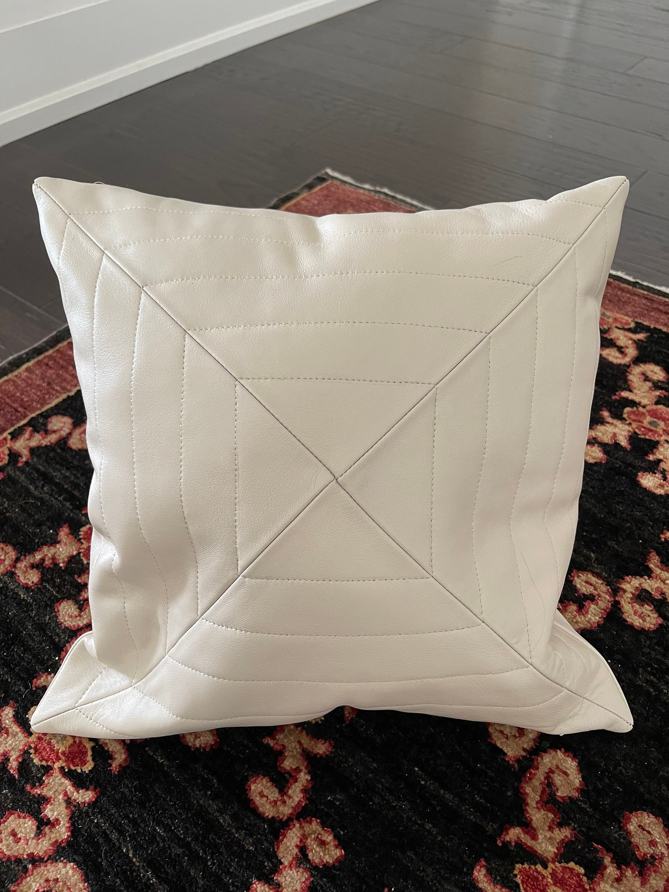 Real Leather Pillow Cover Plain Square White Leather Pillow Etsy