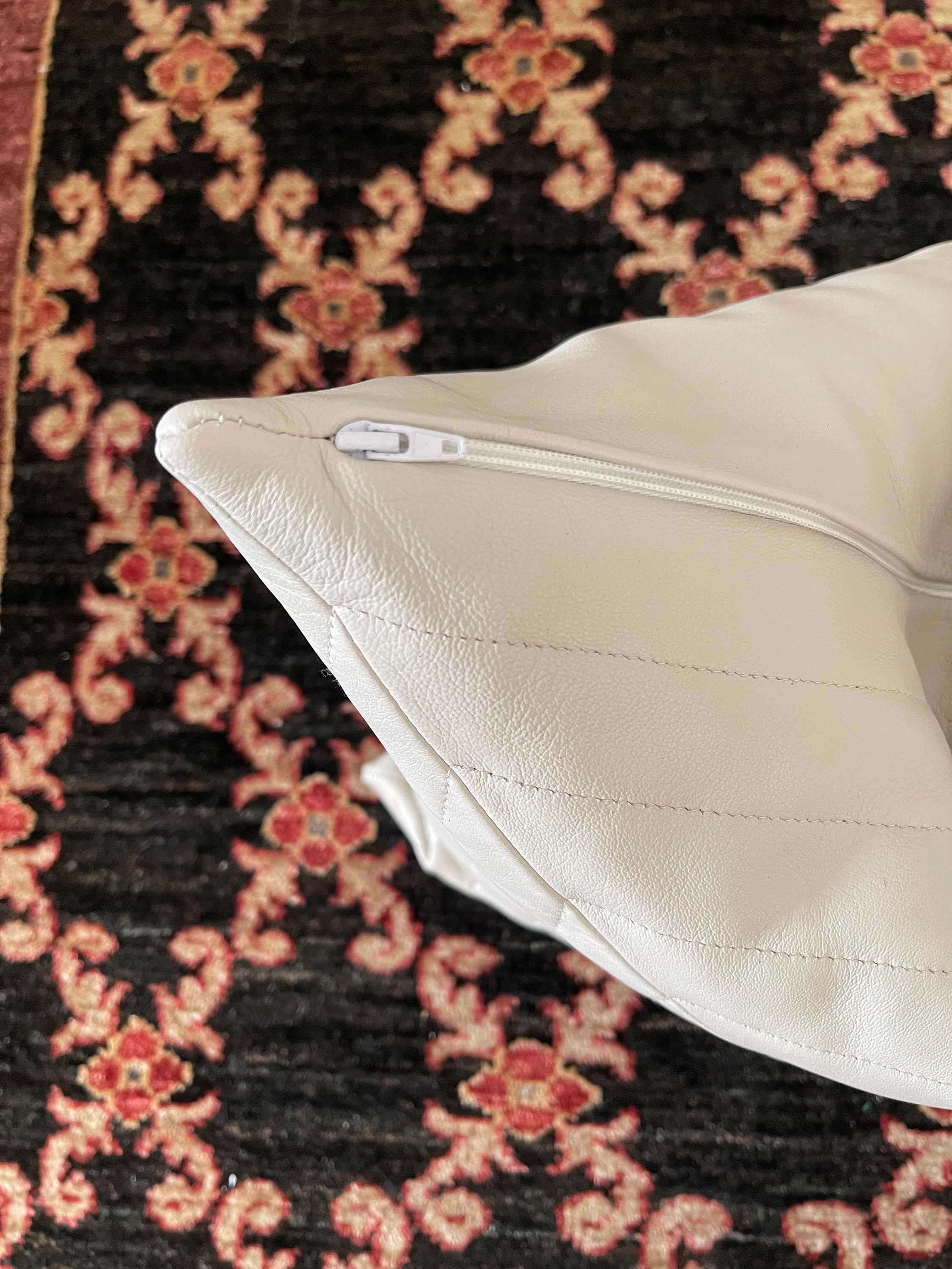 Real Leather Pillow Cover Plain Square White Leather Pillow Etsy