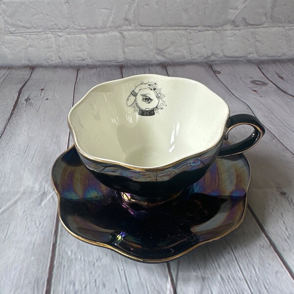 Witchy Teacup, Use as Halloween Decoration or Year Round Goth Home Decor, Spirit Board Theme