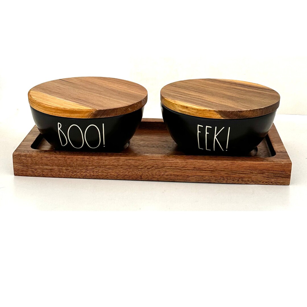Rae Dunn Halloween Boo and Eek Small Black Containers, Use in the