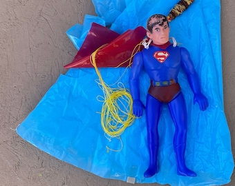 Superman Blow Mold Figure Kite. Plastic Kite With Parachute. Kite String. 1970s.