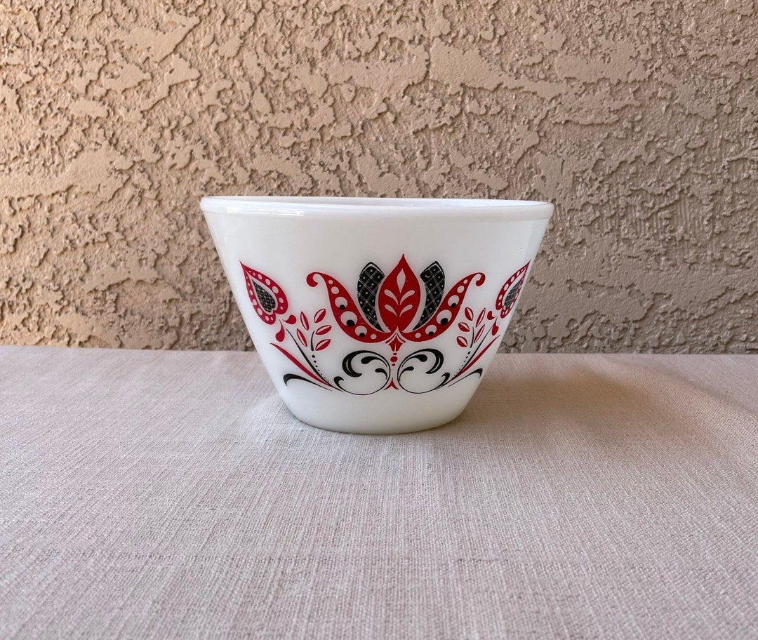 Vintage Red and Black Modern Tulip Fire King. Milk Glass Etsy