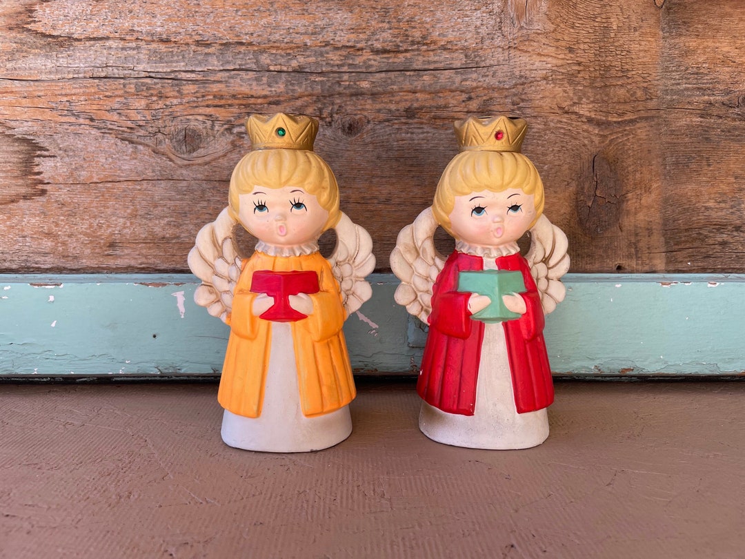 Two Ardco Christmas Choir Angels Candle Holders. Red. Orange. Etsy