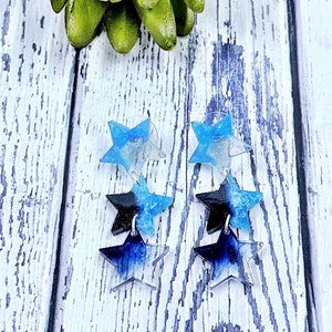 Star earrings, navy earrings, Resin Jewelry, Resin Earrings, light blue  Earrings, Statement Earrings, Dangle Earrings, Ocean Collection