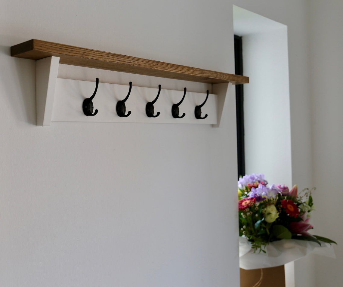 White Coat Rack Oak Coat Hook Wall Mounted Coat Hooks Etsy