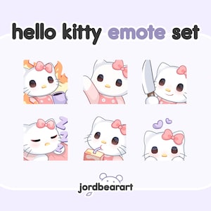 6 Pastel Emote Set Plush Cute Character Kitty Emote White Pink Kawaii Custom Twitch Emote - Ready To Use for Twitch / Discord