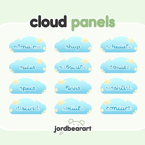 Set of 12 Cloud Blue Kawaii Pastel Panels for Twitch Streamers - Ready to Use
