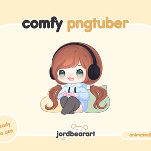 Chibi Gamer Girl PNGTuber Avatar: Red Hair, Green Eyes (Ready to Use)