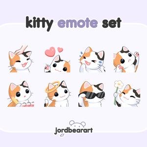 8 Pastel Kitty Cat Calico Tricolour Emote Set Plush Cute Kawaii Custom Twitch Emote - Ready To Use for Twitch / Discord