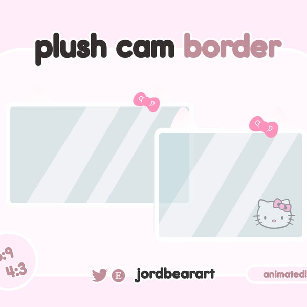 Animated Cute Plush Kitty White and Pink Webcam Border for Twitch Streaming OBS