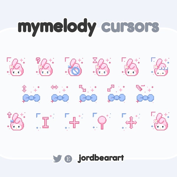 17 Animated Pink Melody Blue Bow Bunny Kawaii Mouse Cursors (Windows Only) - Ready To Use