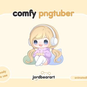 Chibi Gamer Girl PNGTuber Avatar: Blonde Hair, Blue Eyes (Ready to Use)