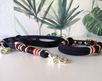 Dog leash and collar in a set I Tauleine | Dew collar I premium dog leash rope | dark blue