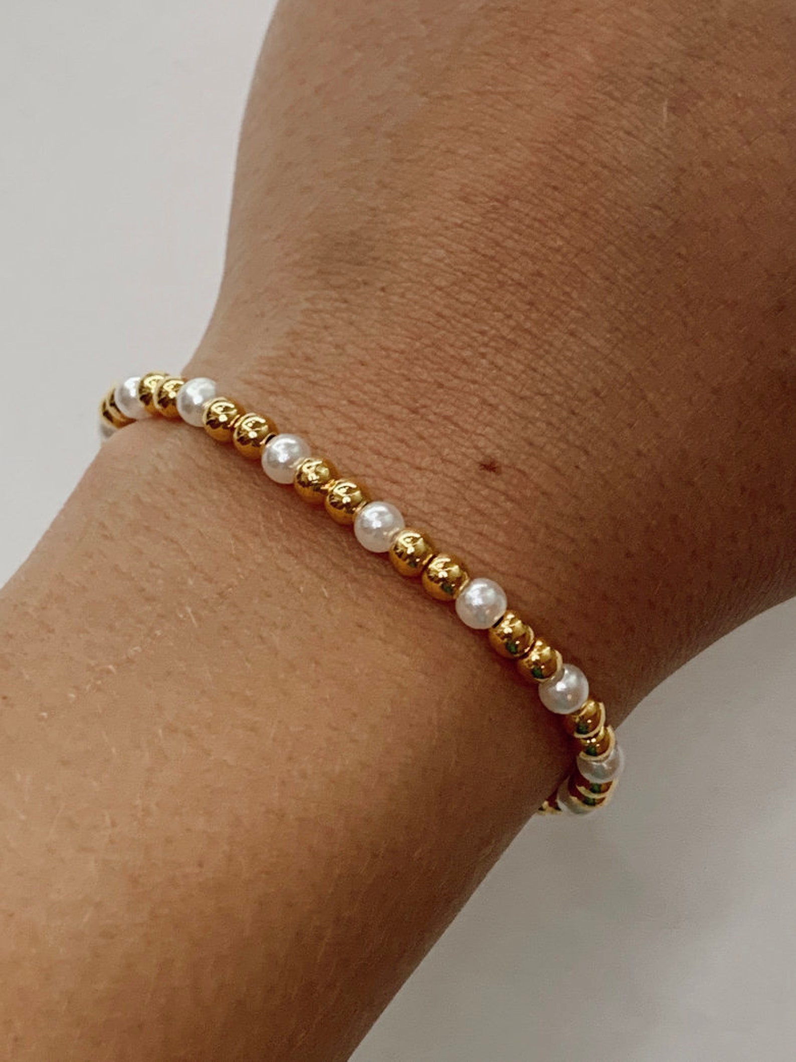 Gold and white bead bracelet Etsy