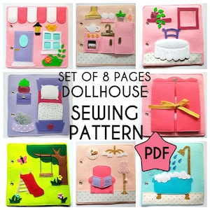 SEWING PATTERN Complete Dollhouse Quiet book 9 pages and doll, toddler quiet book pattern, quiet play, busy book