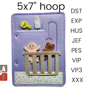 Dollhouse baby room Quiet book page embroidery design, Baby Toddler quiet book pattern, In the hoop, machine embroidery applique design