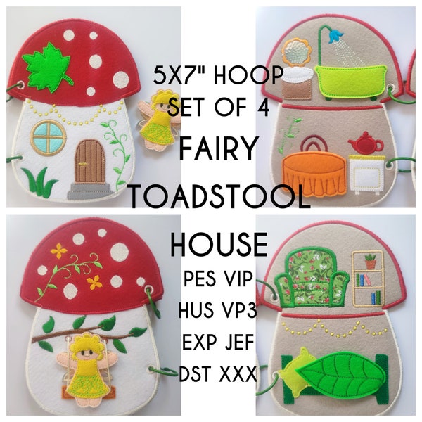 Complete SET - Fairy Toadstool dollhouse Quiet book embroidery design for toddlers, pattern, In the hoop, machine embroidery applique design