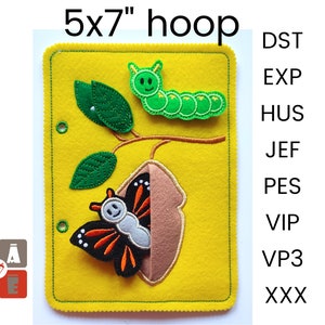 Butterfly life quiet book page embroidery design, Toddler quiet book pattern, In the hoop design, machine embroidery applique design