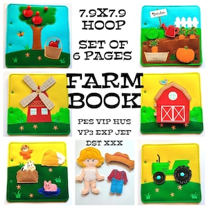 SET of 6 pages, Farm Quiet book embroidery design, toddler quiet book pattern, In the hoop, machine embroidery applique design