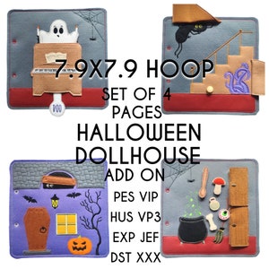Quiet book page embroidery design SET, Halloween quiet book pattern, In the hoop activity design, machine embroidery applique design