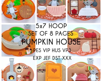 SET of 8 pages, Pumpkin house Quiet book embroidery design, toddler quiet book pattern, In the hoop, machine embroidery applique design