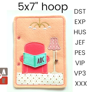 Dollhouse Quiet book page embroidery design, Boy Toddler quiet book pattern, In the hoop activity design, machine embroidery applique design