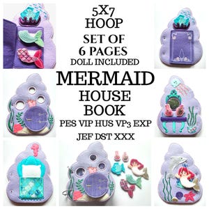 SET of 6 pages, Mermaid house Quiet book embroidery design, 5x7 hoop, toddler quiet book pattern, In the hoop, machine embroidery design