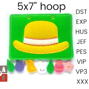 Easter bonnet quiet book page embroidery design, quiet book pattern, In the hoop activity design, machine embroidery applique design