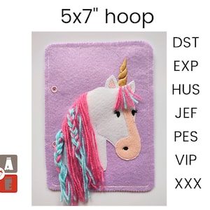 Unicorn quiet book page embroidery design, Toddler quiet book pattern, In the hoop activity design, machine embroidery applique design