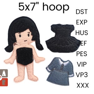 Doll and two dress set Quiet book embroidery design, quiet book pattern, In the hoop activity design, machine embroidery applique design