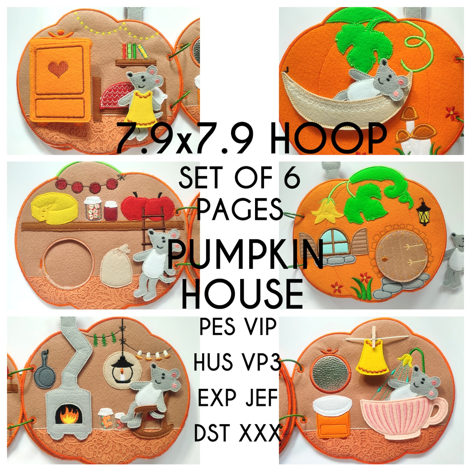 SET of 6 Pages Pumpkin House Quiet Book Embroidery Design - Etsy