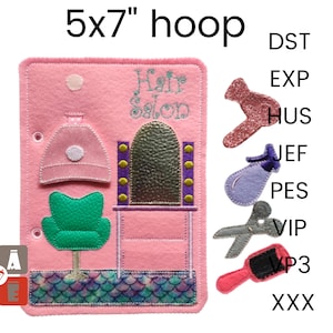 Dollhouse Quiet book page embroidery design, Toddler quiet book pattern, In the hoop activity design, machine embroidery applique design