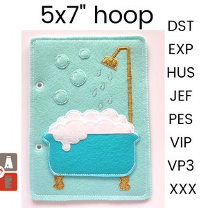 Dollhouse quiet book page embroidery design, Toddler quiet book pattern, In the hoop activity design, machine embroidery applique design