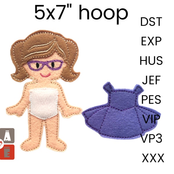 Doll and dress Quiet book embroidery design, Toddler quiet book pattern, In the hoop activity design, machine embroidery applique design